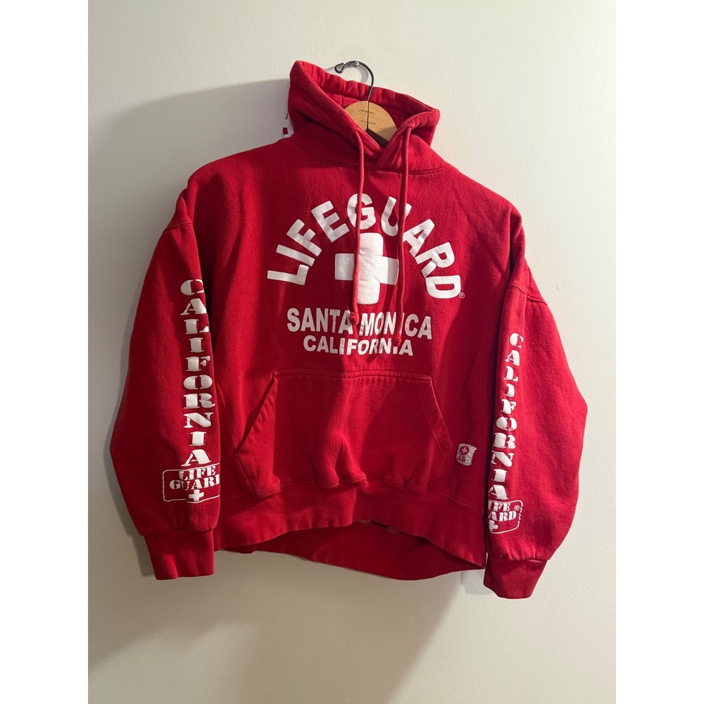 Lifeguard Santa Monica California Hoodie Red Graphic Sweatshirt XL Women